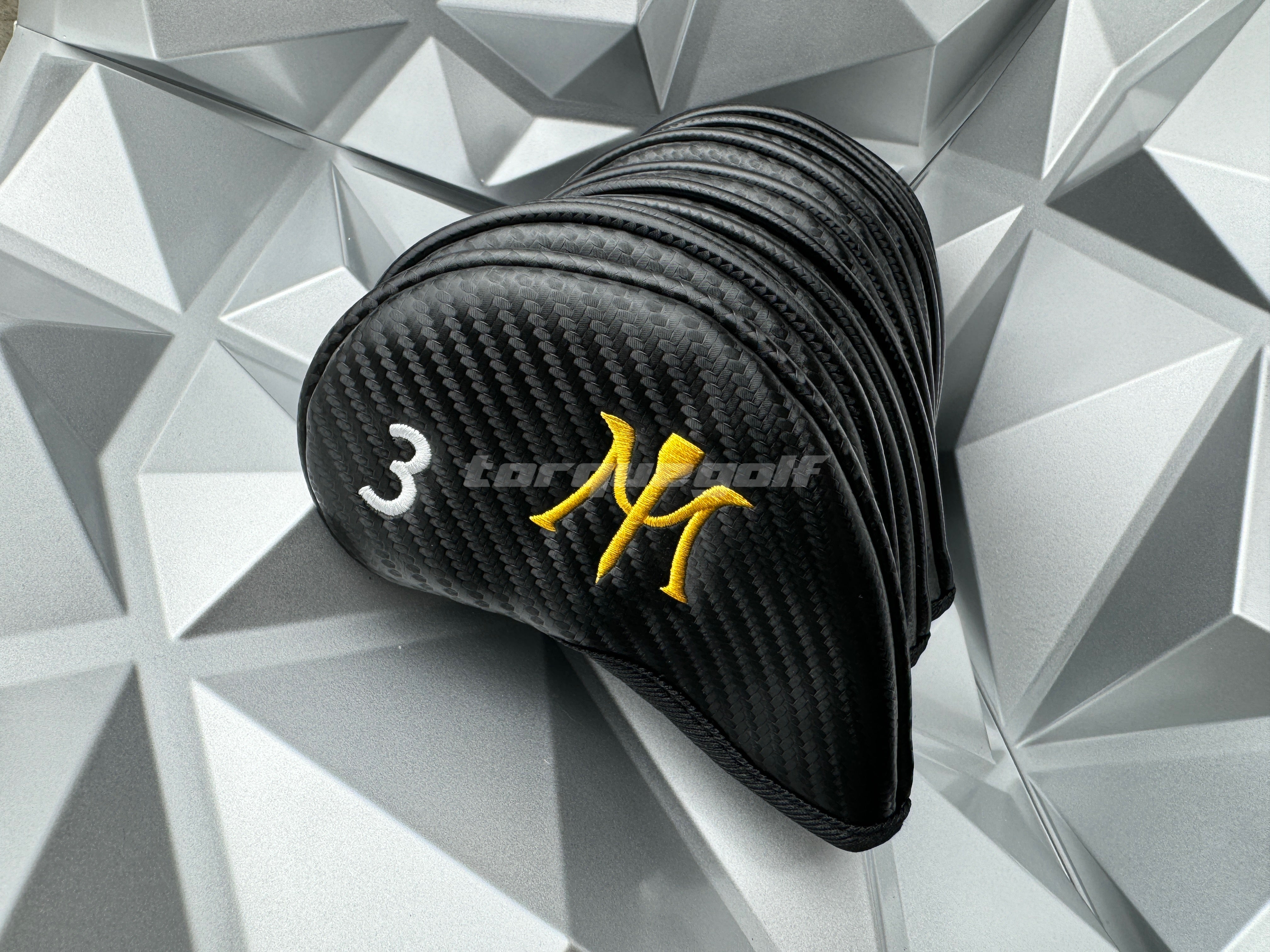 Miura Golf Headcover Iron Black Carbon with Yellow Logo