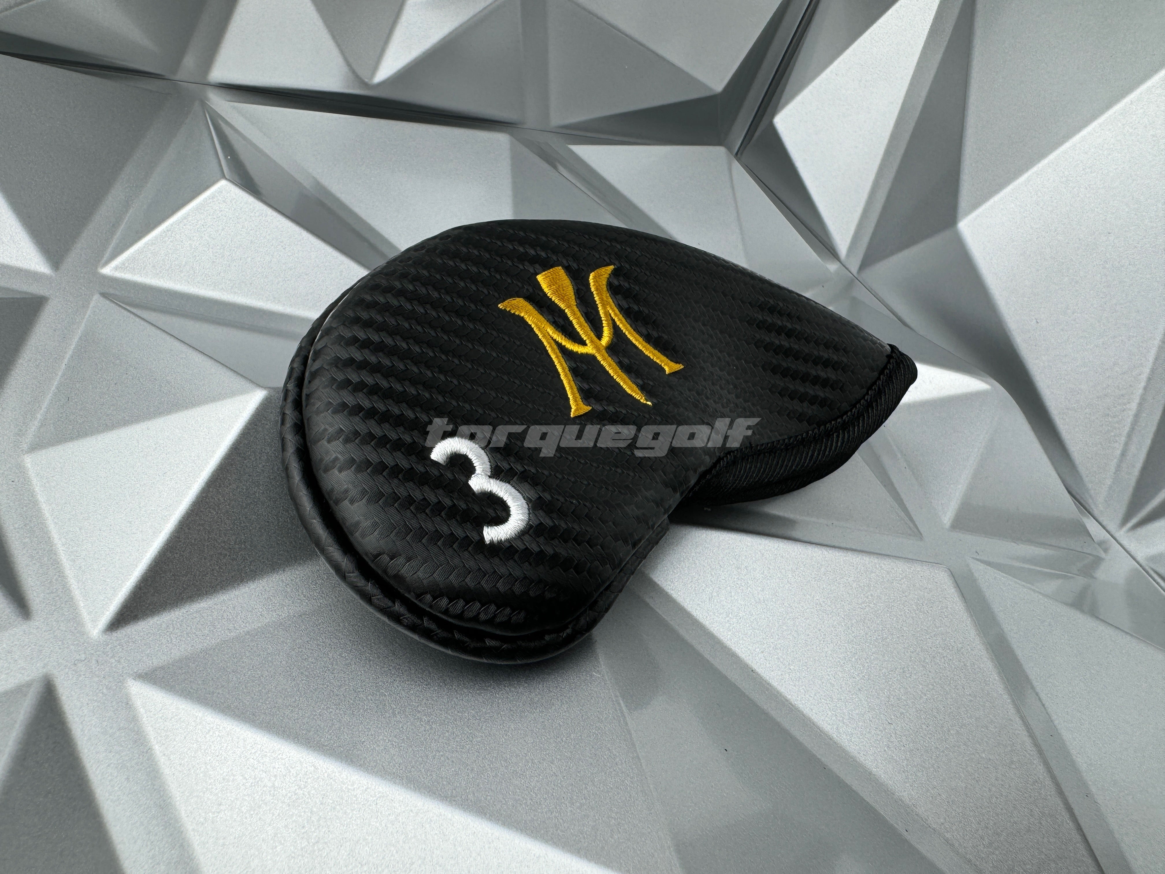 Miura Golf Headcover Iron Black Carbon with Yellow Logo