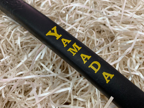 Yamada Putter Grip Leather Standard Size in Black with Yellow Letters - torque golf